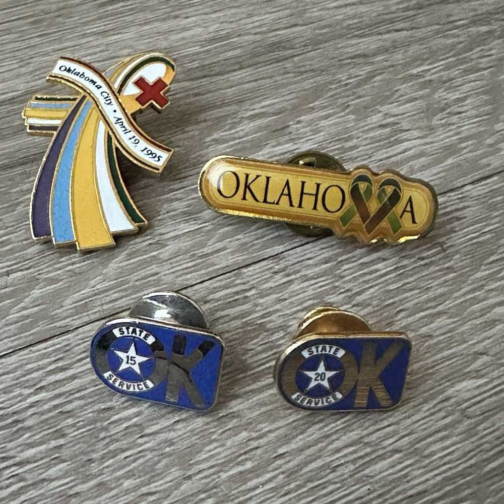 VTG 1990s Oklahoma State Service 15-20‎ Years Govt Silver Gold Tone 4 Lapel Pins